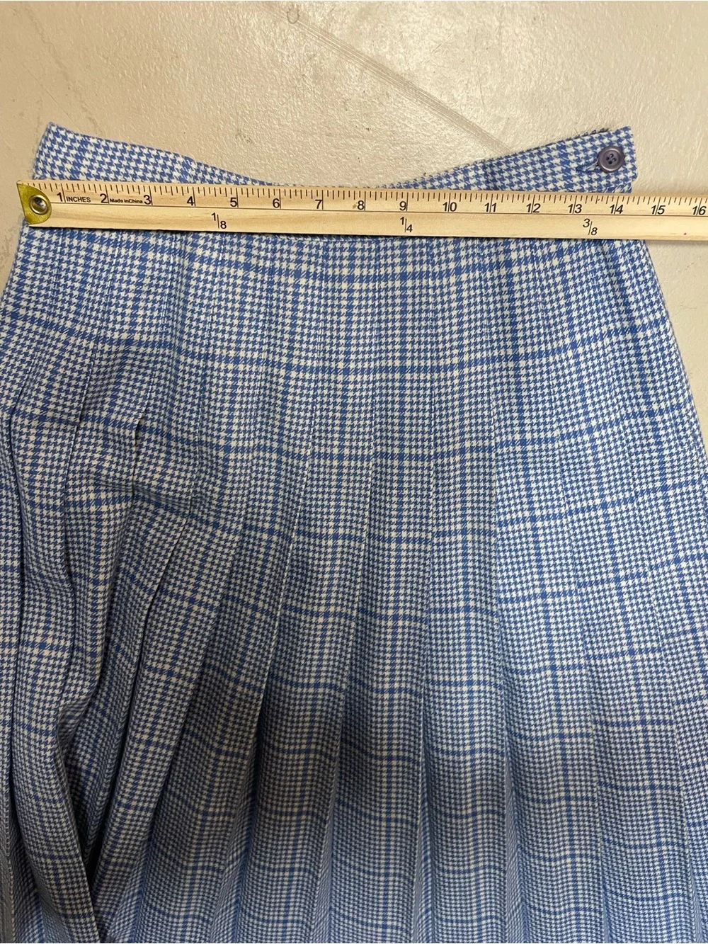 70s 80s VINTAGE PENDLETON Pleated Skirt Houndstooth Blue & White WOOL - Picture 14 of 16